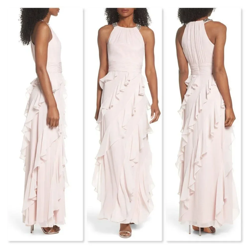 Eliza J Embellished Ruffle Chiffon Gown sz 6 - Picture 2 of 8